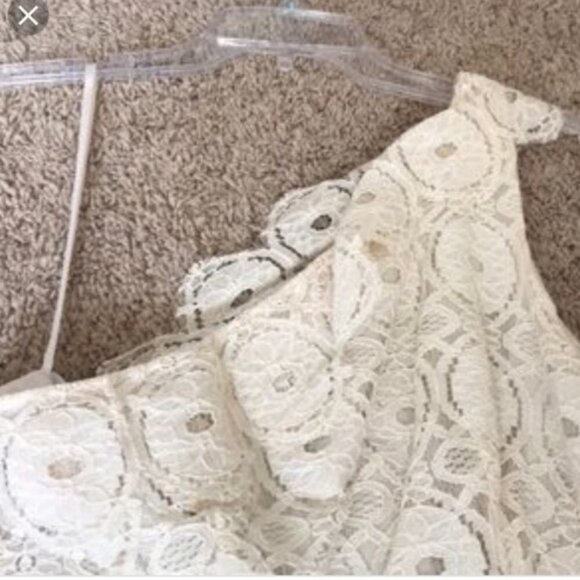 MERONA Romantic Boho One Shoulder Ivory Cream Lace Crochet Dress Sz 6 - Picture 5 of 5